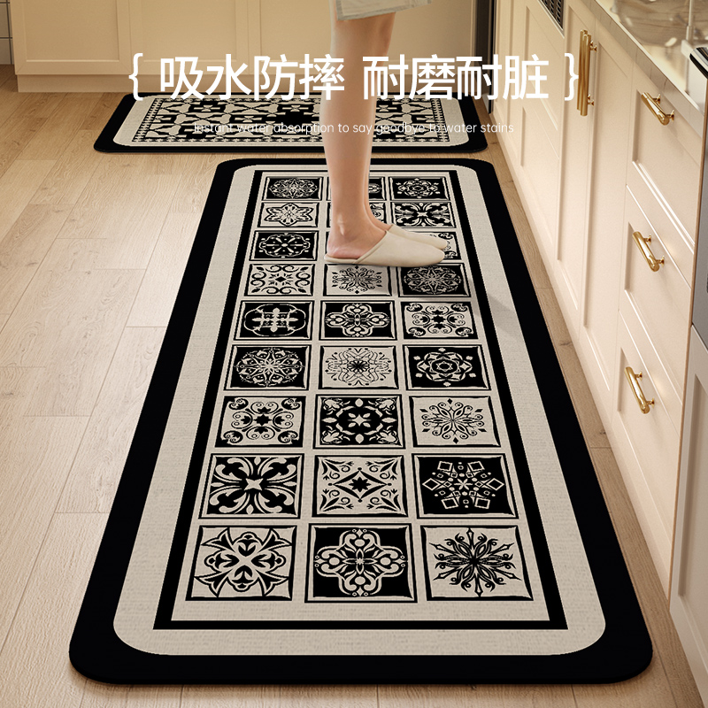 欧米莱厨房地垫硅藻泥复古花纹