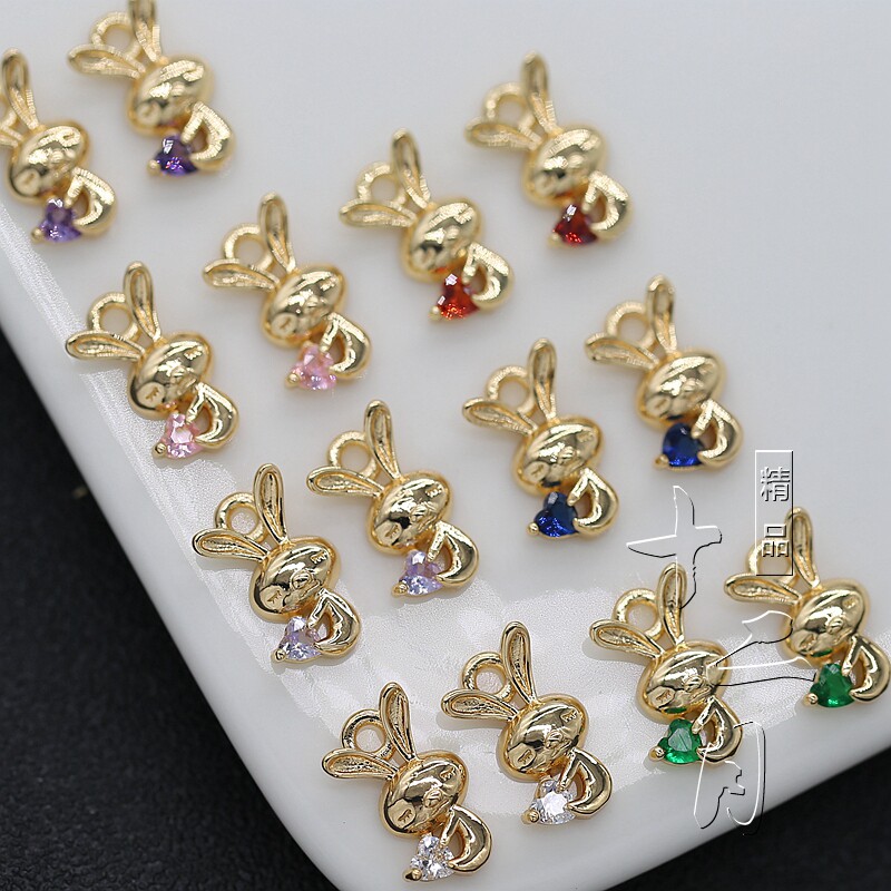 ZIRCON MICRO INLAY COLOR-RETAINING COPPER JEWELRY ACCESSORIES HANDMADE DIY CUTE BUNNY PENDANT 8.6*14MM HAIR GS026