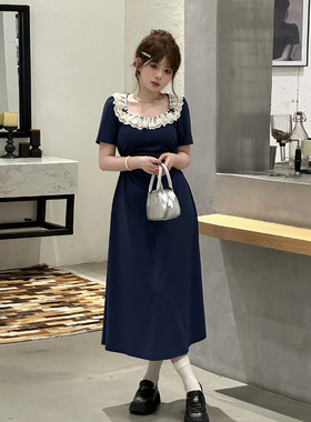 【千惠】07042C+07043C纯欲微胖夏季蕾丝撞色显瘦设计气质连衣裙