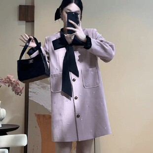 秋装 DYU122小香风刺绣外套女藕粉蝴蝶结大码 直筒衬衣短裙宽松大码