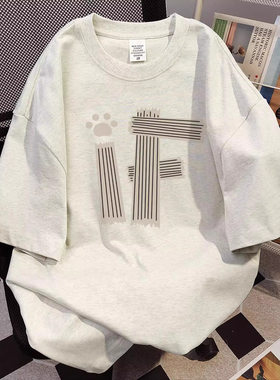 可供海外批发~美式纯棉重磅印花短袖T恤男女款夏季2026上衣情侣款