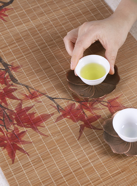 国风印花茶席茶垫功夫茶具配件茶席茶盘竹茶席小竹席餐垫链接差价