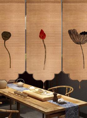 竹帘卷帘中式印花竹编窗帘禅意茶室隔断帘室内外民宿阳台遮光帘