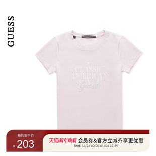 GUESS女士镶钻纯色通勤logo正肩T恤短袖 OP2K5404