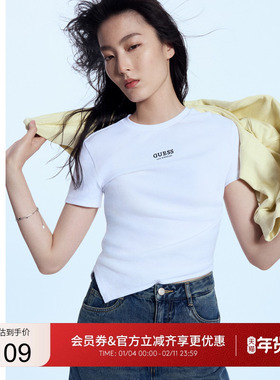 GUESS女士小心机侧面收腰短款短袖T恤-Q4PI34K2Q40