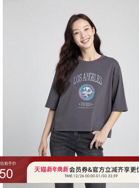 GUESS女士美式复古logo多色纯色短款T恤-W4PP97K2Q40