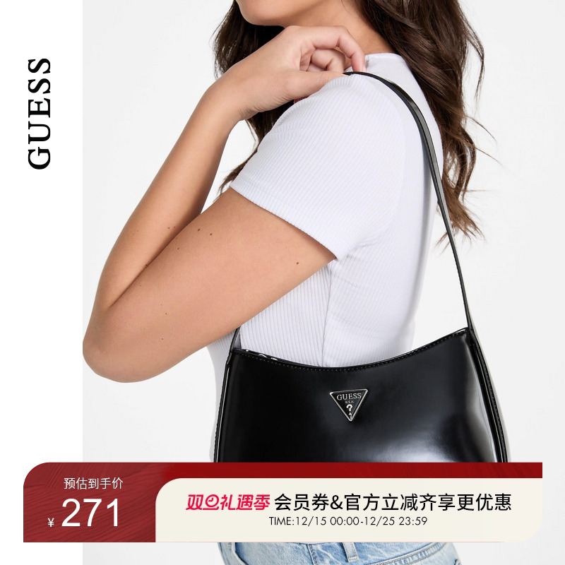 GUESS女士气质通勤亮面纯色经典款腋下包-NY949617