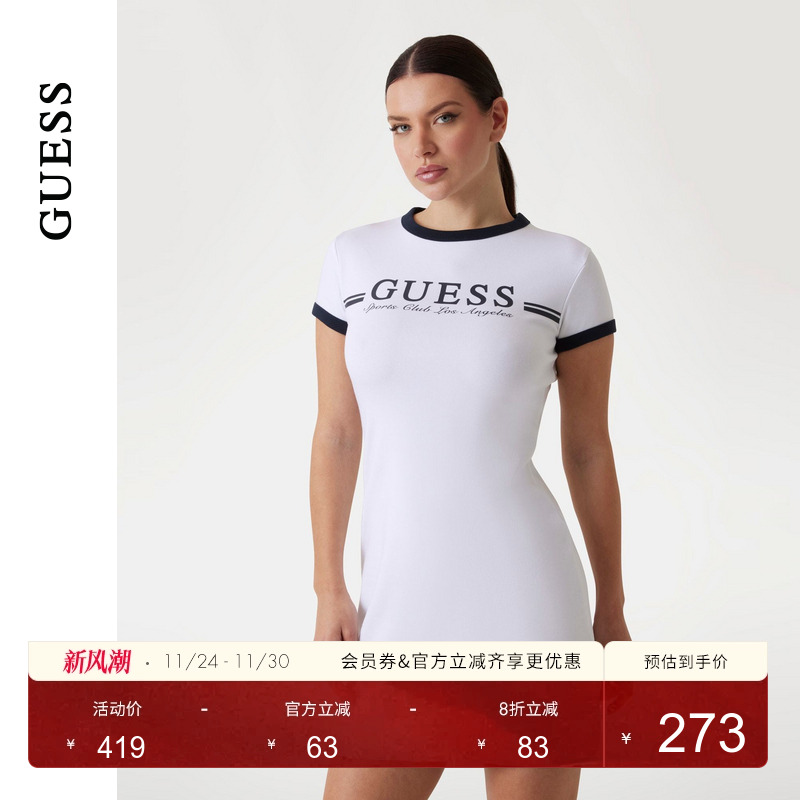 GUESS休闲圆领短袖连衣裙