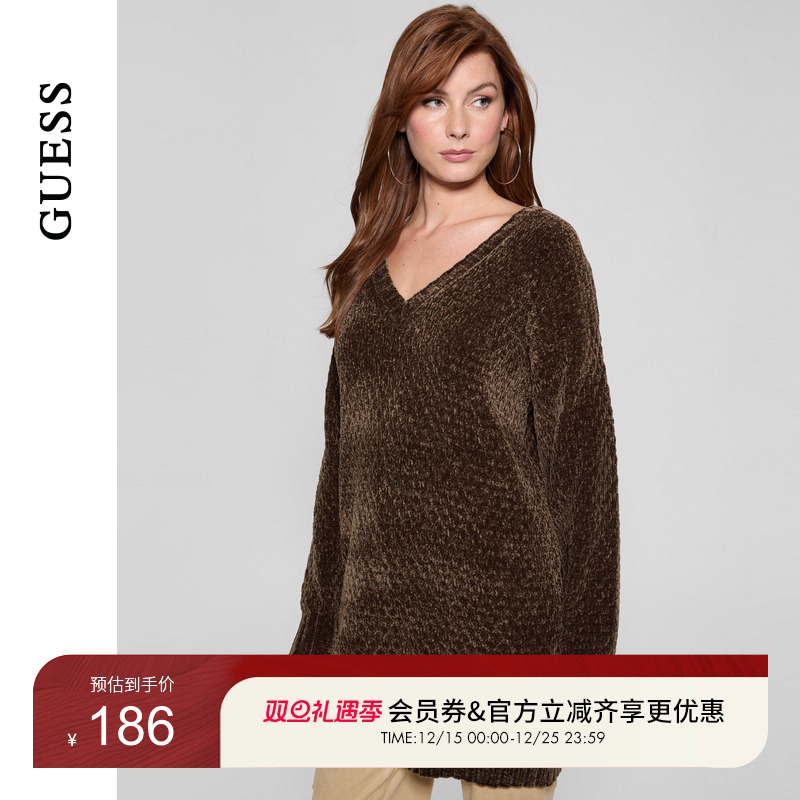 GUESS深V领宽松毛针织衫