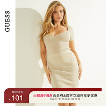 GUESS女士简约百搭经典纯色性感深V短袖针织衫-W2BR65Z2XY0