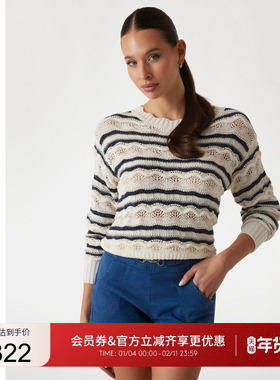 GUESS女士百搭简约条纹镂空针织衫上衣-W5GR35Z3NJ0