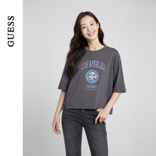 W4PP97K2Q40 女士美式 T恤 复古logo多色纯色短款 GUESS24年新款 夏季