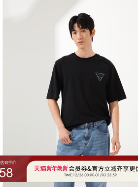 GUESS男女同款设计款logo纯色百搭短袖T恤-MO2K9404K