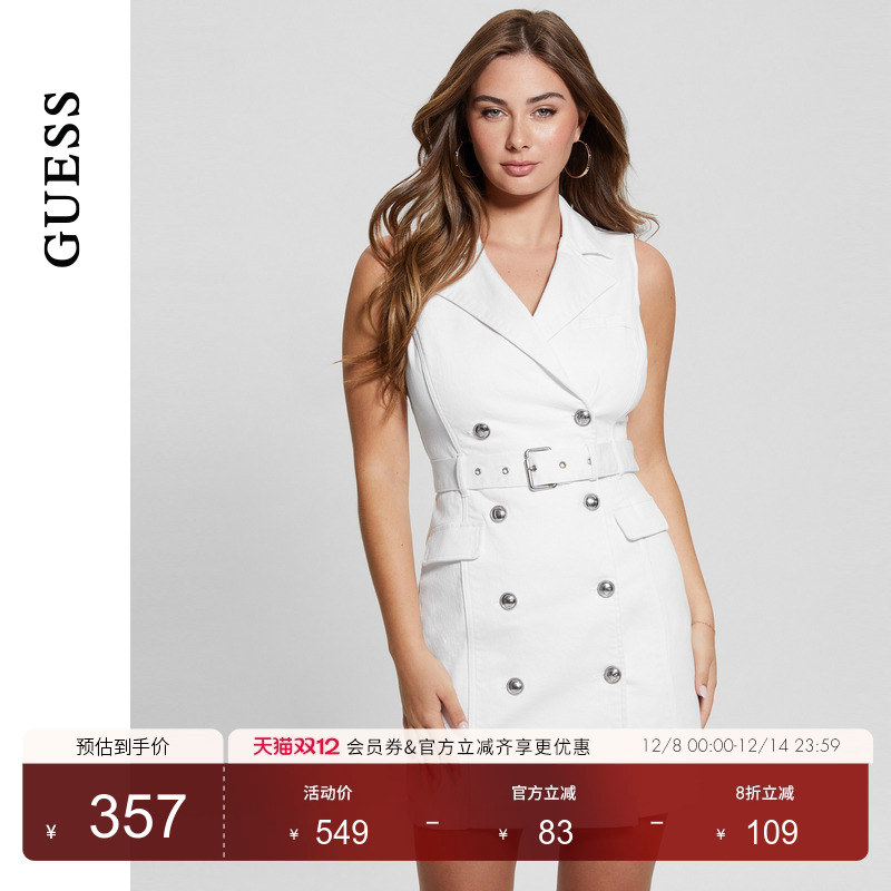 GUESS  女士气质白领修身无袖牛仔连衣裙-W4YK92D5EZ0