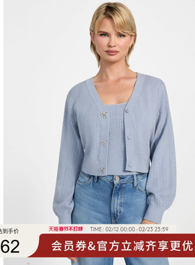 GUESS 女士慵懒长袖蝴蝶结开衫针织衫-W5YR01Z2ZK2