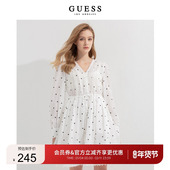GUESS女士气质清纯收腰时尚 减龄V领圆点印花连衣裙