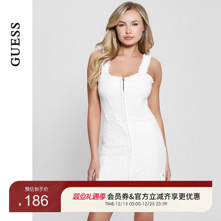 GUESS  女士镂空蕾丝修身束腰吊带连衣裙-W4GK16KCA00