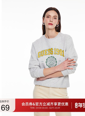 GUESS男女同款百搭logo圆领套头加绒卫衣-MO4K9461