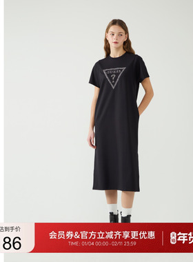 GUESS女士字母印花宽松舒适针织连衣裙-Q5PK31K2Q40