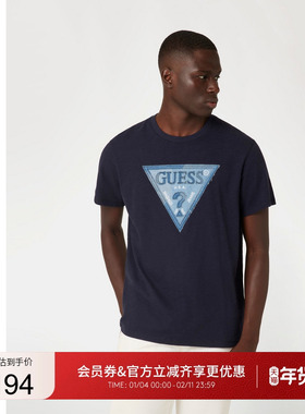 GUESS男士纯色胸前三角logo圆领短袖T恤-M4BI29KCH21