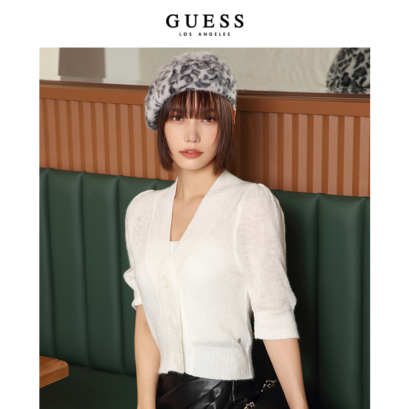 GUESS-女士薄款气质领显瘦舒适含羊毛开衫针织毛衣上外套