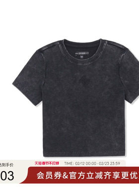 GUESS女士简约纯色短款圆领短袖T恤-W5PP87K2Q40