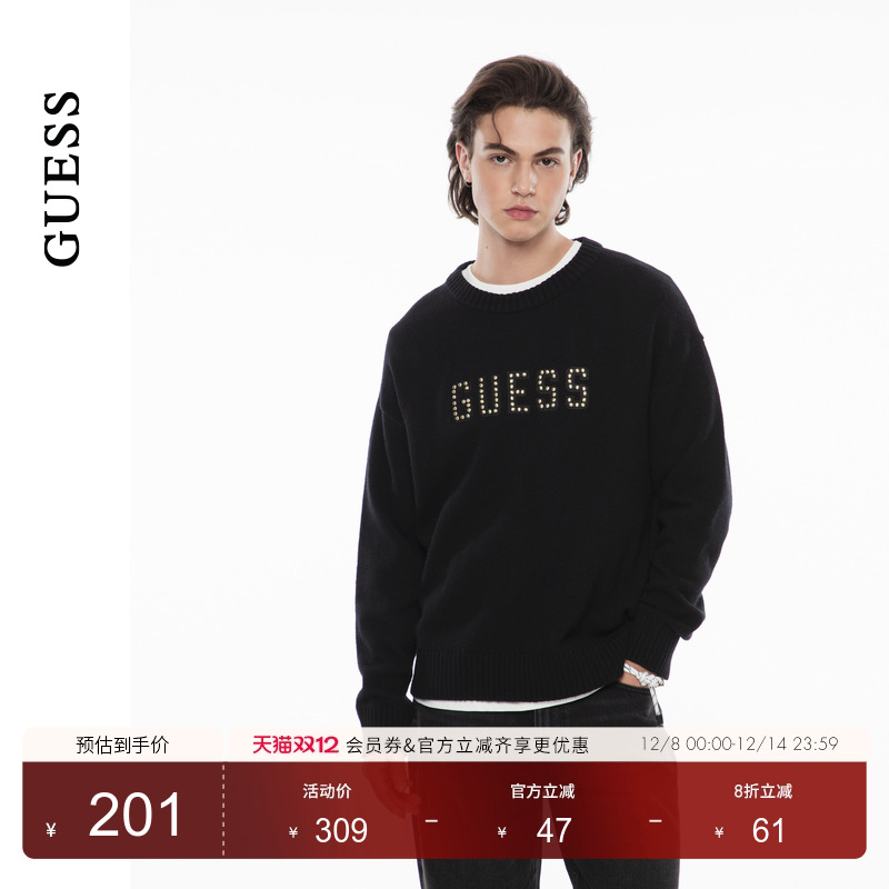 GUESS镶钻logo设计圆领毛衣