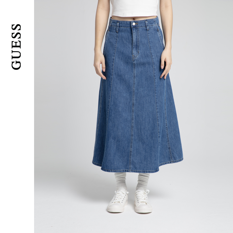 GUESS廓形气质水洗长款牛仔裙
