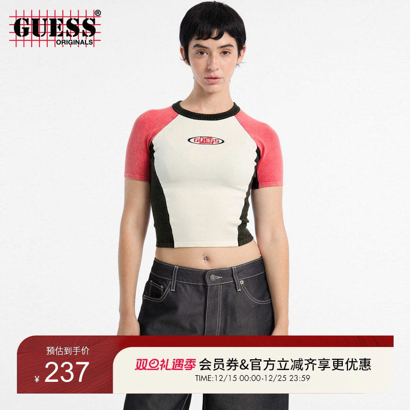 GUESSOriginals 25年新款早秋女士撞色复古短款T恤-W5YR44Z2YJ2