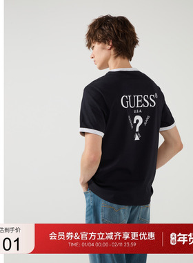 GUESS男女同款舒适撞色设计罗纹短袖T恤-M5PP57K2Q40