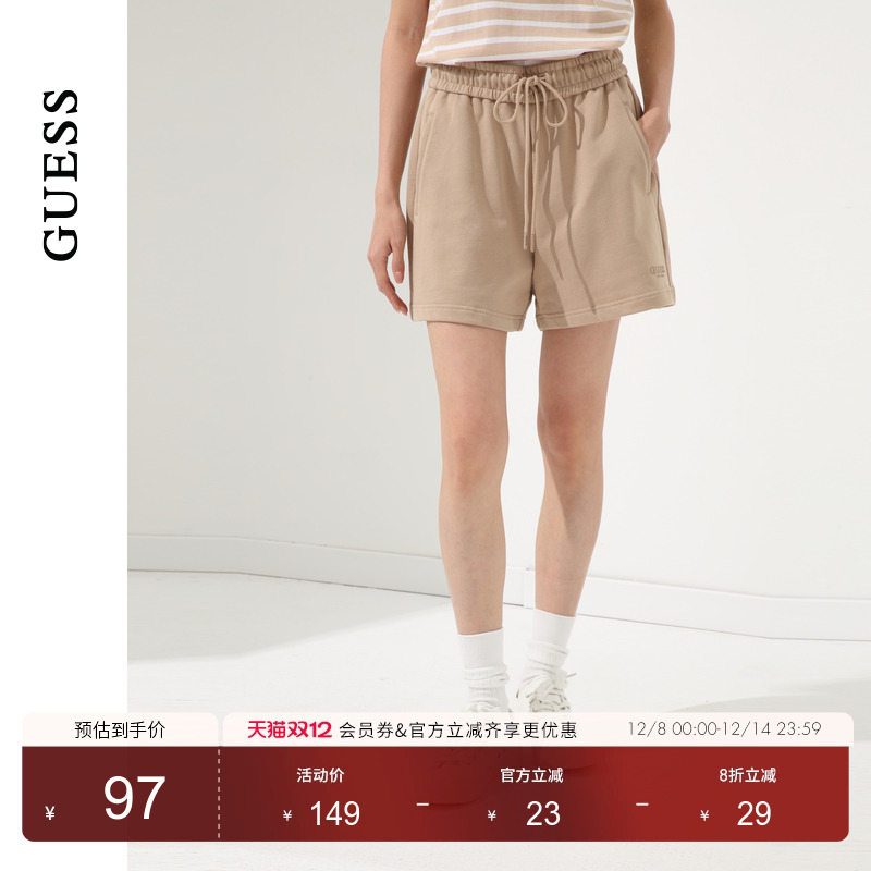 GUESS女士休闲纯色宽松舒适针织短裤-Q4PD63K2Q40