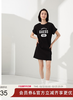 GUESS 女士纯色简约直筒印花卷袖连衣裙-W4PK1MK2Q40