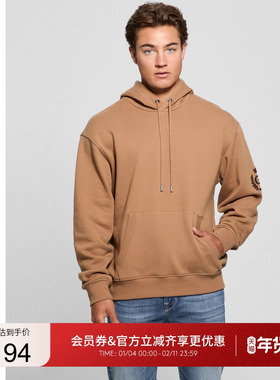 GUESS男士纯色日常休闲连帽长袖卫衣-M4BQ05KBJ31