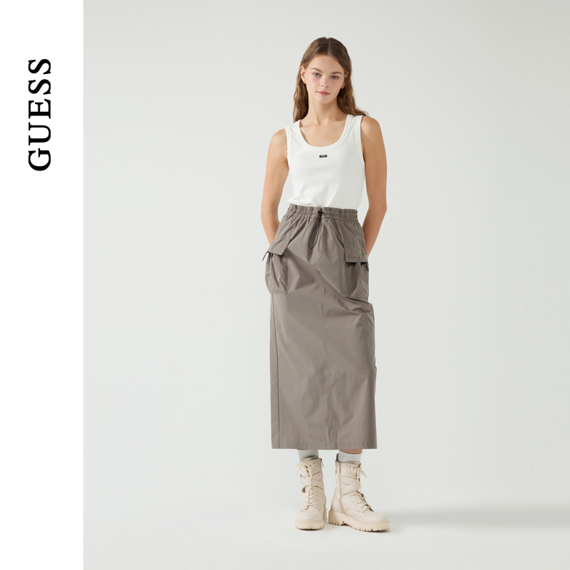 GUESS大口袋工装梭织半身长裙