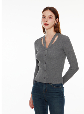 GUESS 女士纯色镂空休闲气质针织上衣-Q4PR61Z0W90