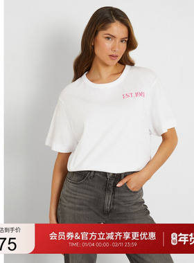 GUESS女士背部撞色设计款白色T恤短袖-W4GI19JA914