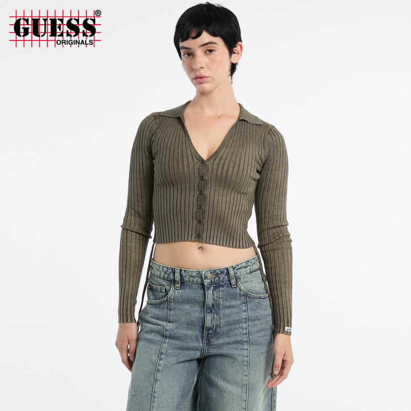 GUESSOriginals 25年新款早秋女士撞色复古短款T恤-W5YR42Z2YJ2