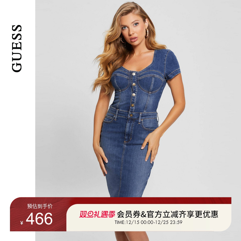 GUESS女士欧美修身立体剪裁牛仔连衣裙-W3BK1OD3ED0