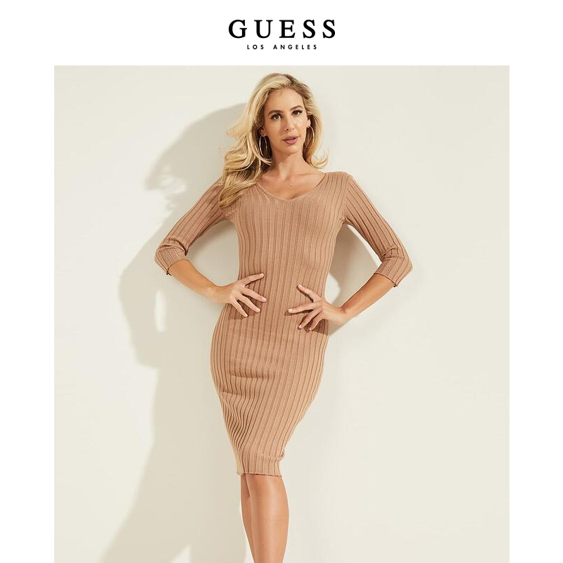 Guess新夏女露背修身针织连衣裙