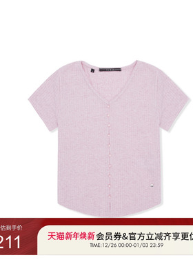 GUESS女士圆珠装饰竖纹纯色短袖针织衫-OP2K5411