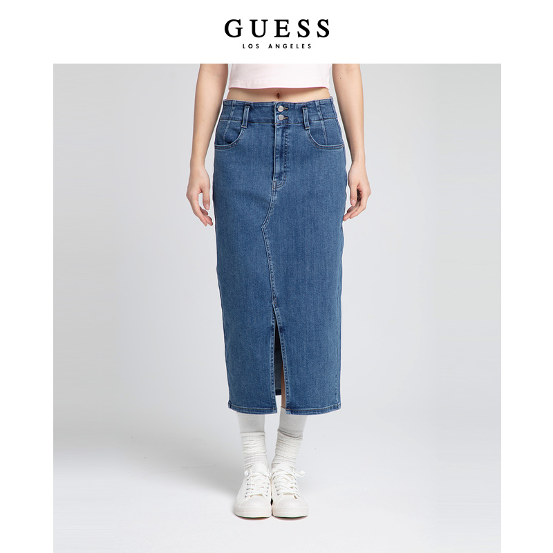 GUESSins风气质开叉半身牛仔裙