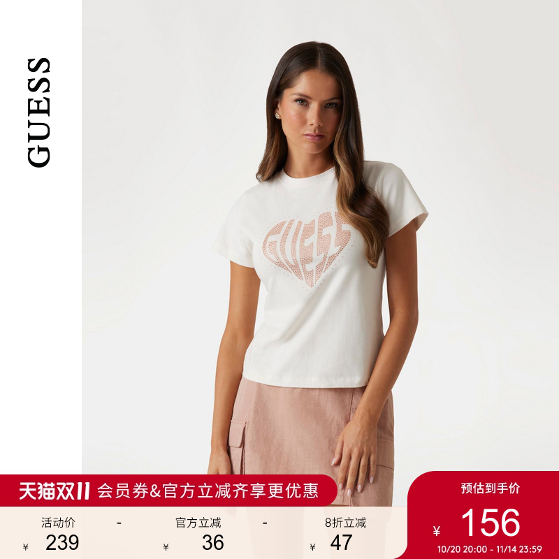 GUESS字母logo印花短袖T恤