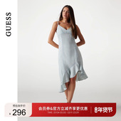GUESS女士波浪边不对称修身 收腰吊带裙 W5GK44D5N81