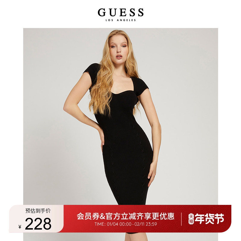 GUESS女士纯色收腰极简优雅方口连衣裙-W1BK51Z17X3,女装/女士精品,连衣裙,淘宝优惠券,粉丝福利购,淘宝优惠卷
