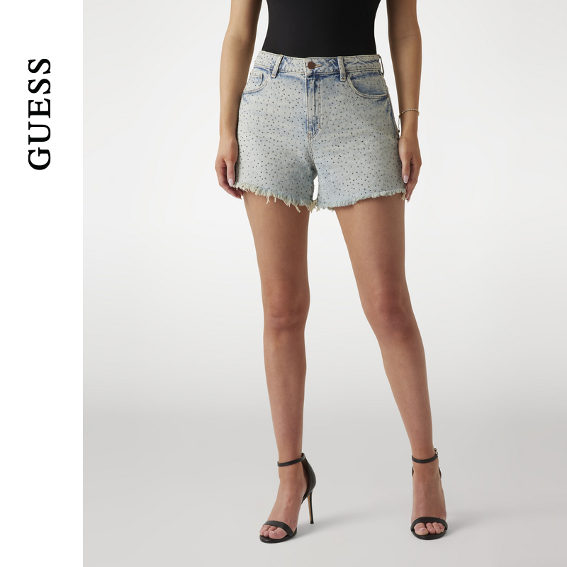 GUESS休闲满钻毛边牛仔短裤