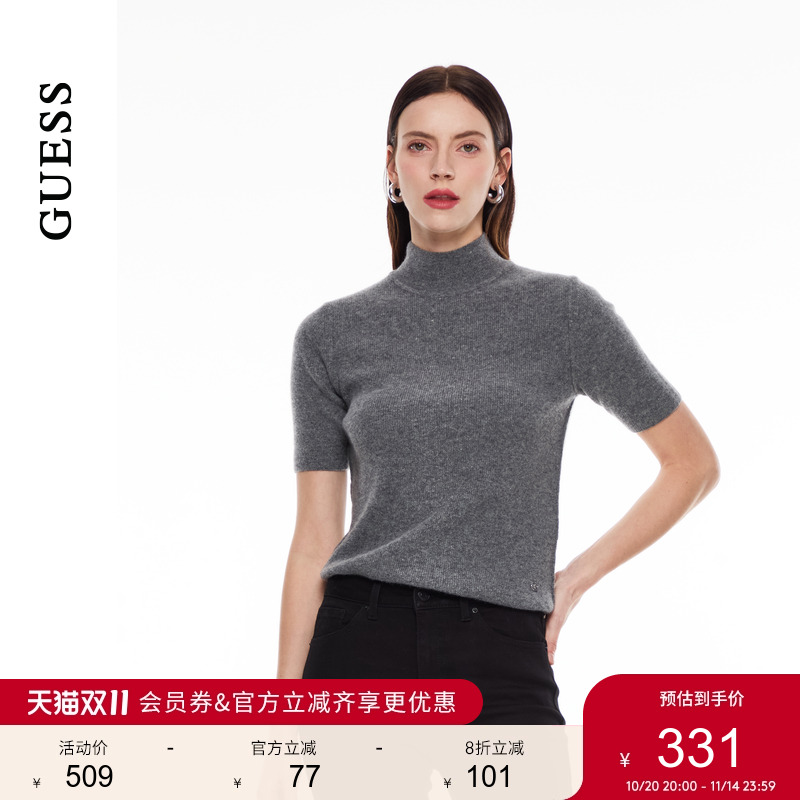 GUESS高领短袖羊毛针织衫