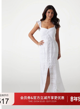 GUESS女士吊带镂空气质开叉长款连衣裙-W5GK17WH510