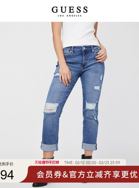 GUESS新夏女士美式复古潮流高腰显瘦破洞九分牛仔裤-Q0PA00R34R5