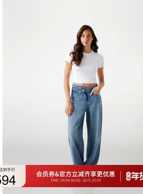 GUESS25年新款早秋女士浅蓝自然水洗清新高腰牛仔裤-W5YA2GD5QKB