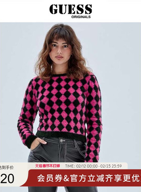 GUESSOriginals春夏女彩色格纹圆领针织毛衣-W2RR37Z33V0